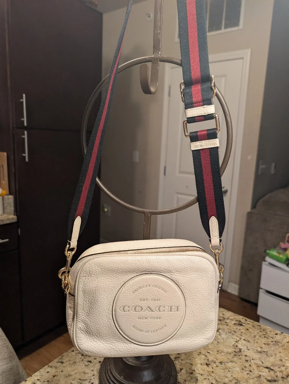 Coach Dempsey Cream Leather Camera Bag
